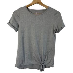 All In Motion Gray Soft Cuffed Short Sleeve Shirt Knot Bottom Girls Size Large